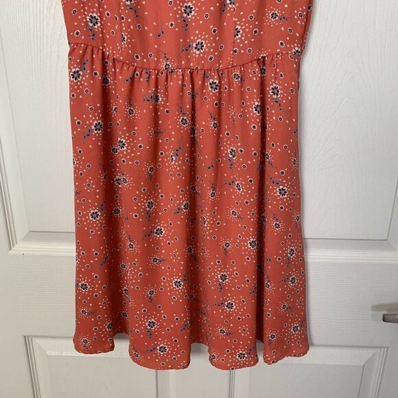 Lauren Conrad Dress 6 Floral Orange Coral Sleeveless Scalloped Collar Lined - Picture 3 of 10